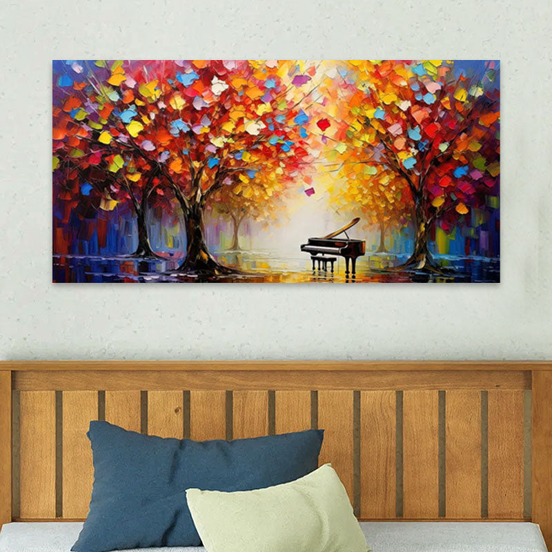 Картина на платно "Piano in Colorful Forest" дигитален печат 120x60x3cm.