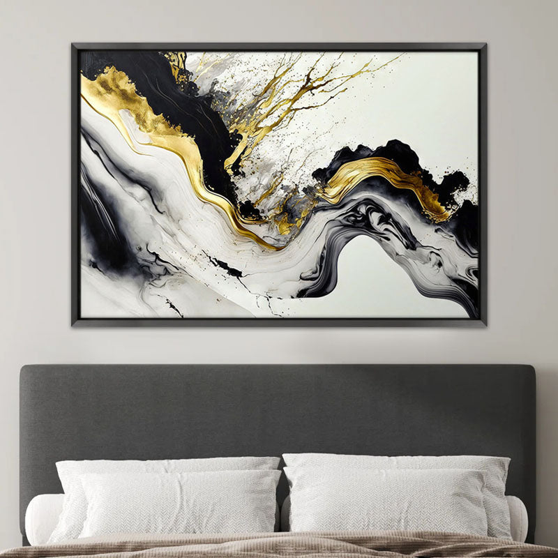 Картина на платно "Abstract Golden Wave" дигитален печат с рамка 140x100x3cm.