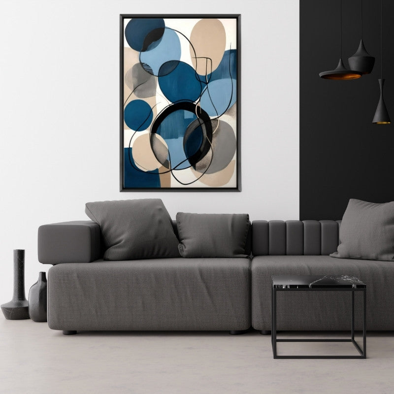 "Blue and Beige Abstract" картина върху платно дигитален печат с рамка 70x100x3cm.