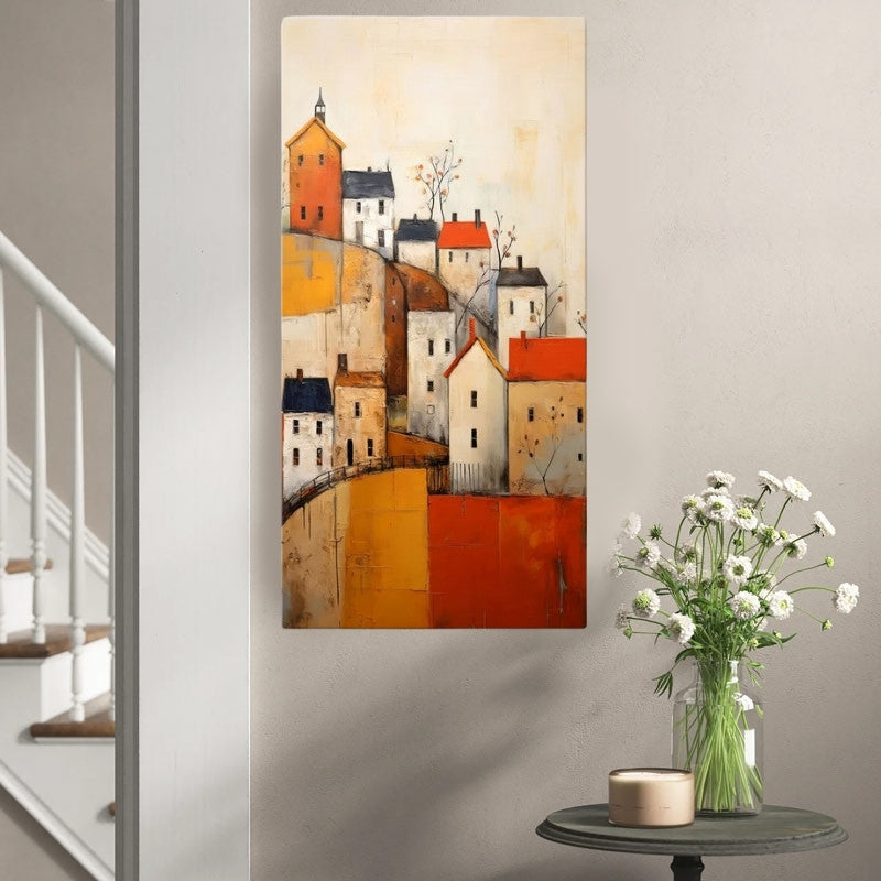 "Houses on the Hill" картина върху платно дигитален печат 50x100x3cm.