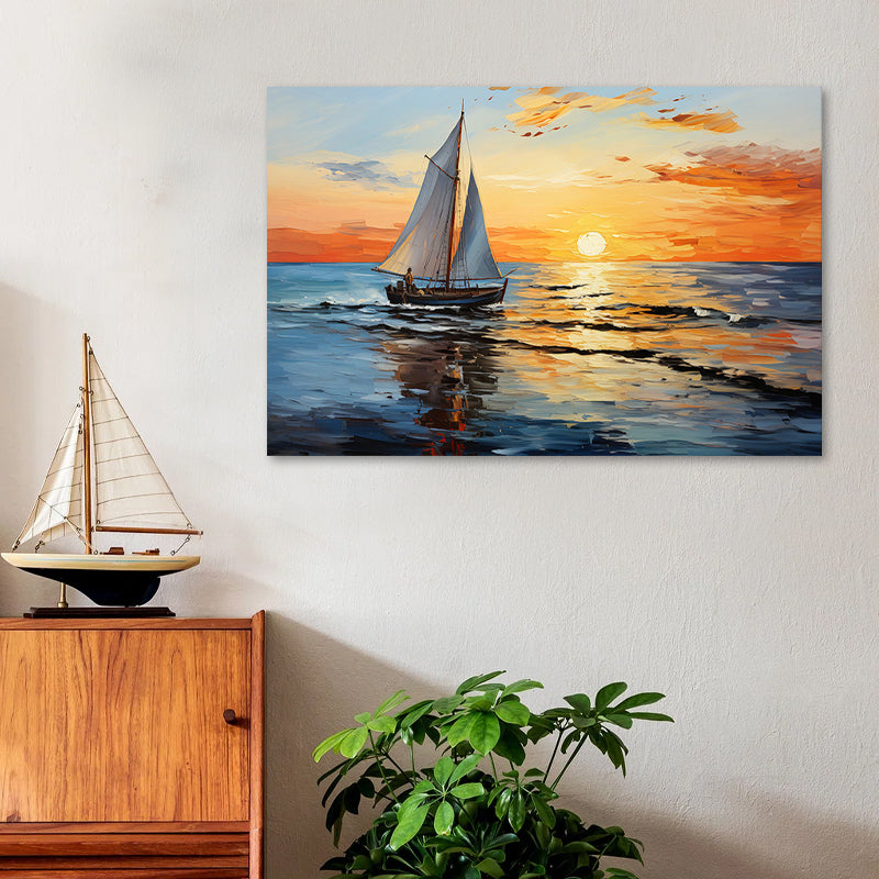 Картина "Fisherman at the sunset" дигитален печат върху платно 120x60x3cm.