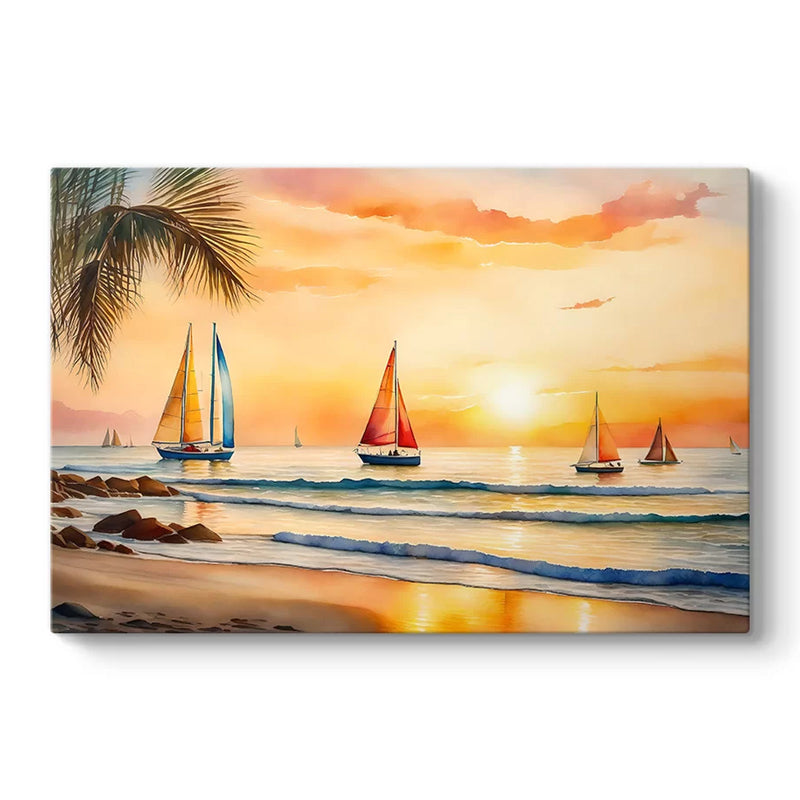 Картина "Tropical Sails at the sunset" дигитален печат върху платно 100x70x3cm.