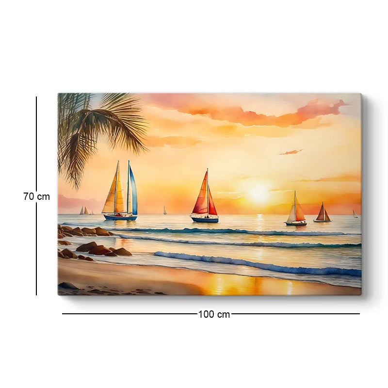 Картина "Tropical Sails at the sunset" дигитален печат върху платно 100x70x3cm.