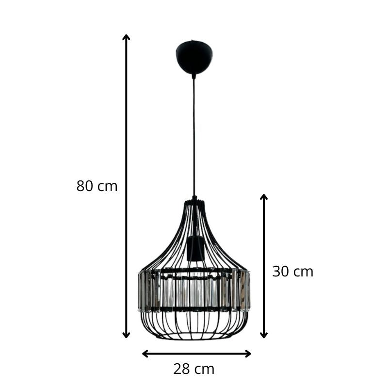 Merlin E27 метален - стъклен плафон в черен цвят Ø28x80cm.