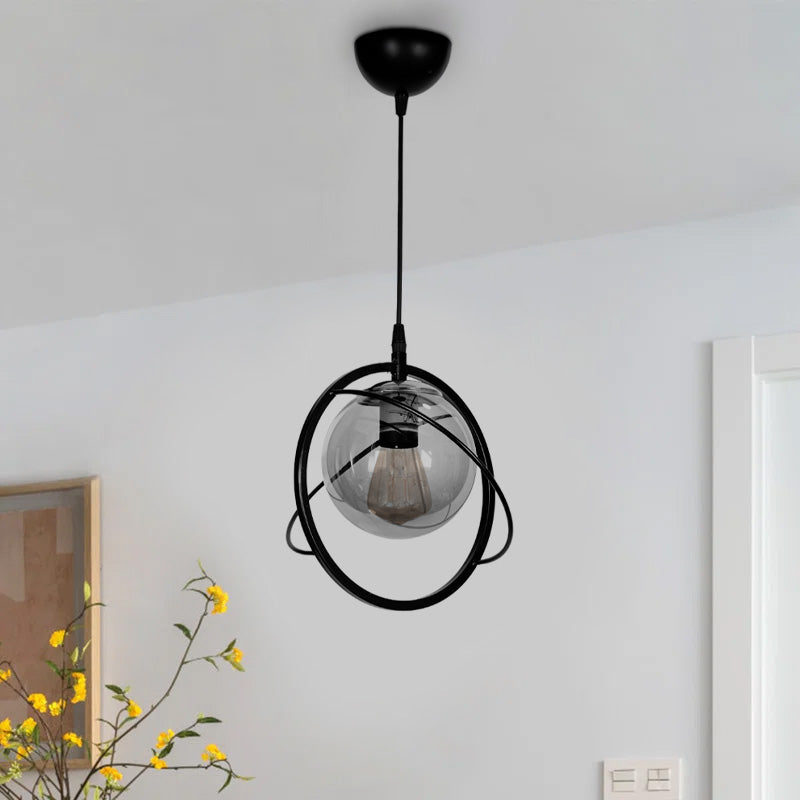 Метален таванен светлинен източник Globe E27 в черен цвят Ø25x75cm.