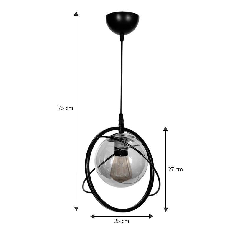 Метален таванен светлинен източник Globe E27 в черен цвят Ø25x75cm.