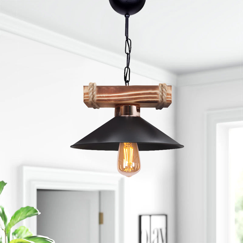 Melio E27 дървен - пластмасов таванен осветител в черен цвят Ø26x36cm.