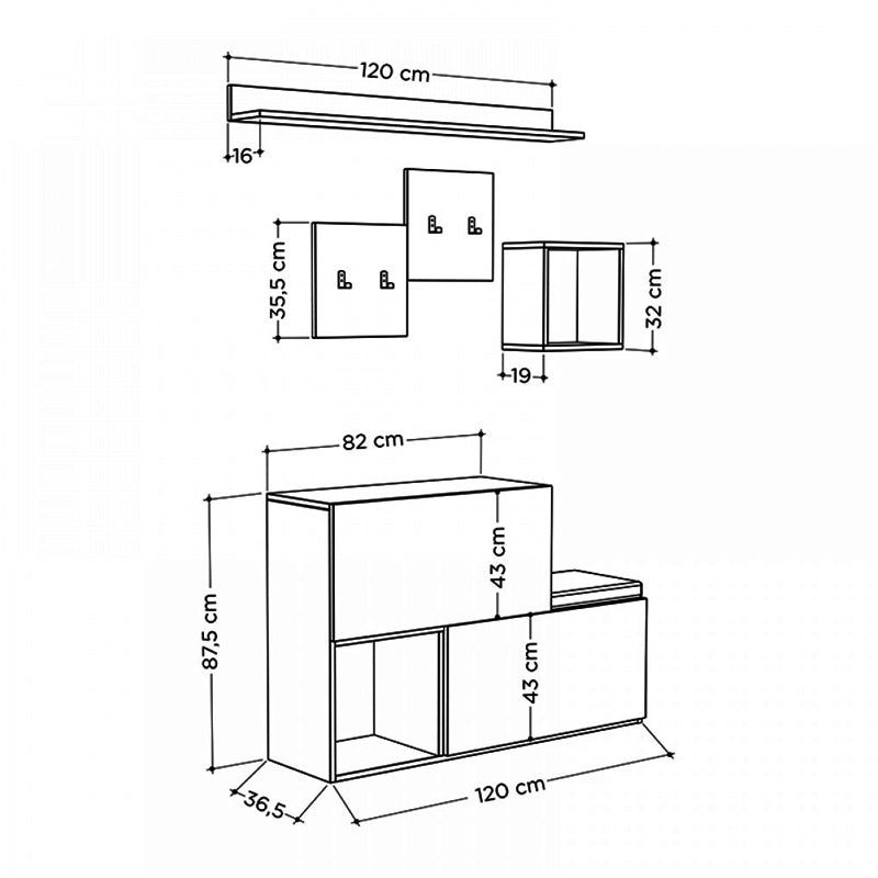 Holdon меламиново входно обзавеждане в цвят дъб-антрацит 120x36,5x87,5cm.