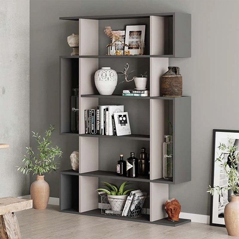 Mito меламинов шкаф за книги в цвят светла мокка - антрацит 108x25x161cm.