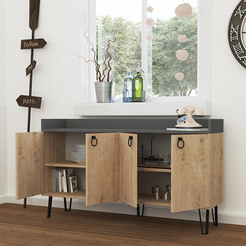 Dea меламинов бюфет в цвят дъб - антрацит 140x36x80cm.