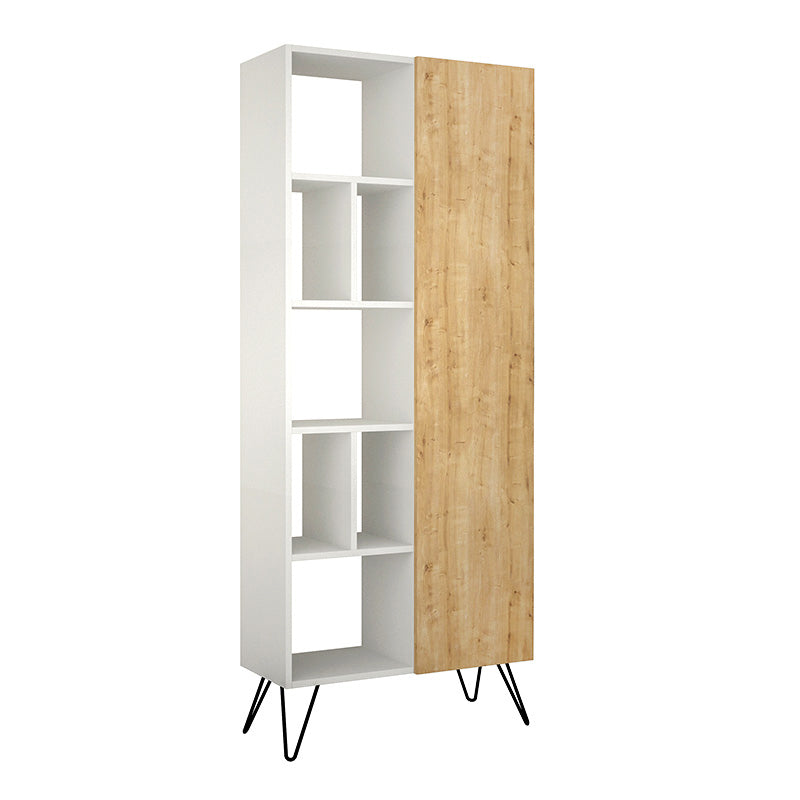 Библиотека Jedda от меламин в бяло - цвят дъб 80,6x29,6x191cm.