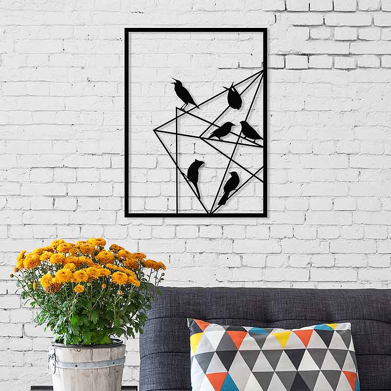 Birds Метално стенна декорация Birds on Wire в черен цвят 37x2x49cm.