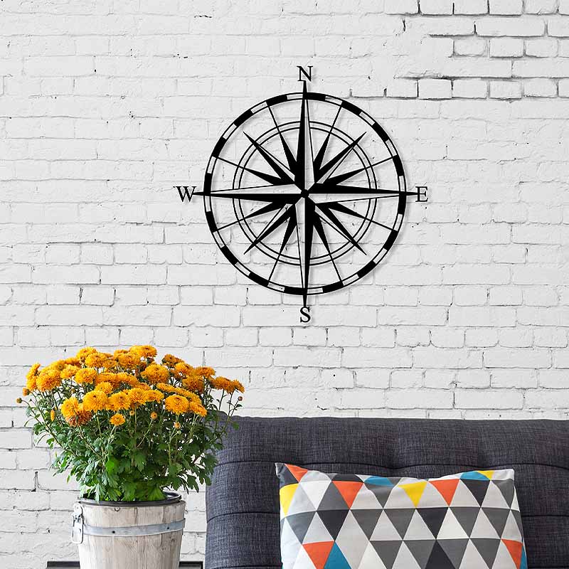 Compass метална стенна декорация в черен цвят 45x2x45cm.