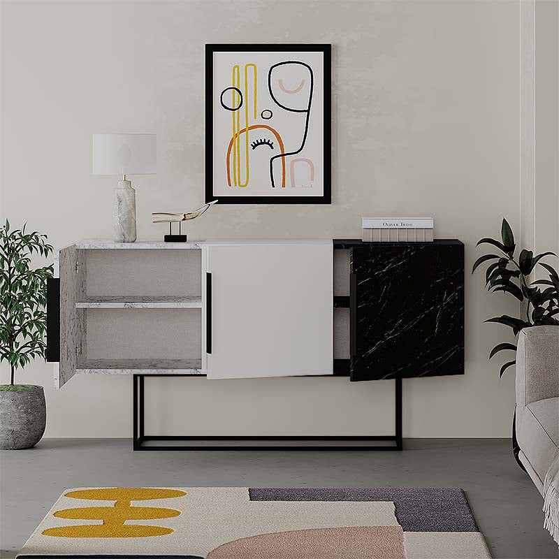 Tontini меламинов буфет в бяло - черен мрамор 150x42x79,5cm.