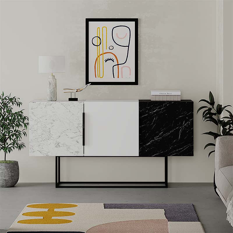 Tontini меламинов буфет в бяло - черен мрамор 150x42x79,5cm.