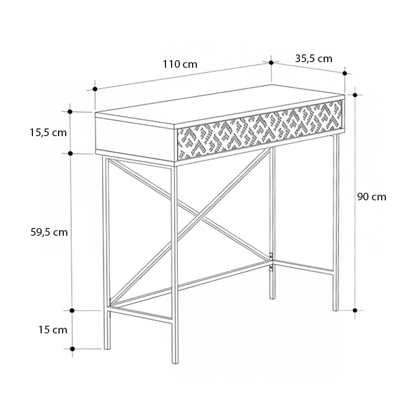 Heaton metal-melamine конзола в цвят сапфирен дъб 110x35,6x90cm.