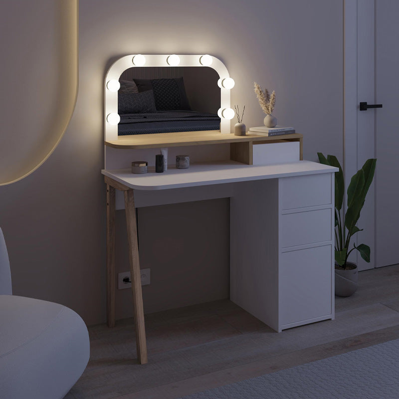 Avien Тоалетка от меламин с LED осветление в бял - цвят дъб 105x51.1x131cm.