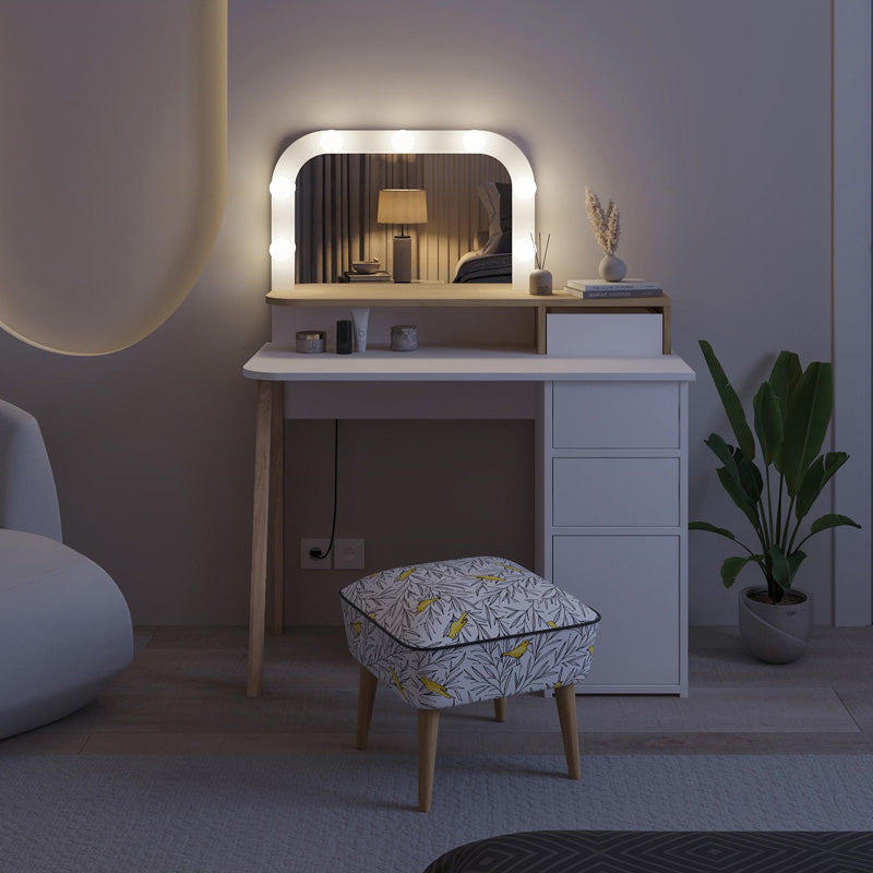 Avien Тоалетка от меламин с LED осветление в бял - цвят дъб 105x51.1x131cm.