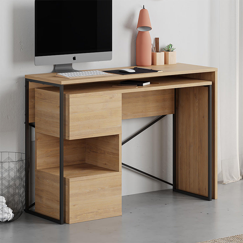 Полиморфен работен бюро Badau от меламин в цвят дъб 110x37.2x77cm.