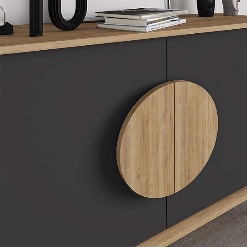 Gora конзола от меламин в сапфирен дъб - копринено черен цвят 180x40x82cm.