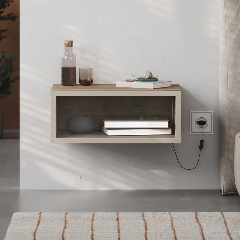 Brik стенна нощна масичка с LED светлина в цвят орех - пясъчник 45x30x18cm.