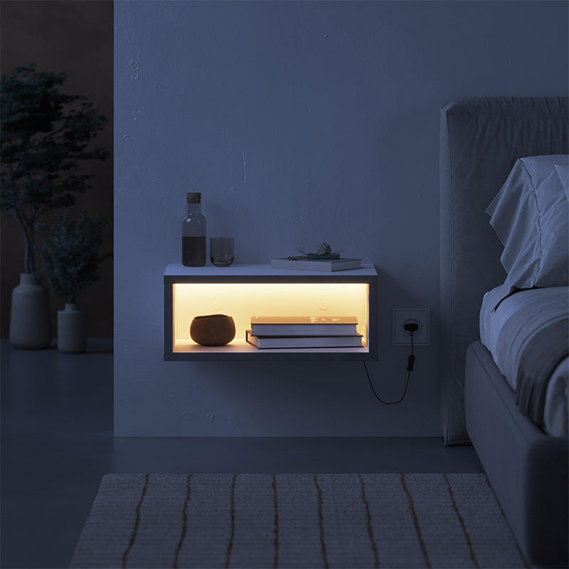 Brik стенна нощна шкафче с LED светлина в бяло - сиво ретро 45x30x18cm.
