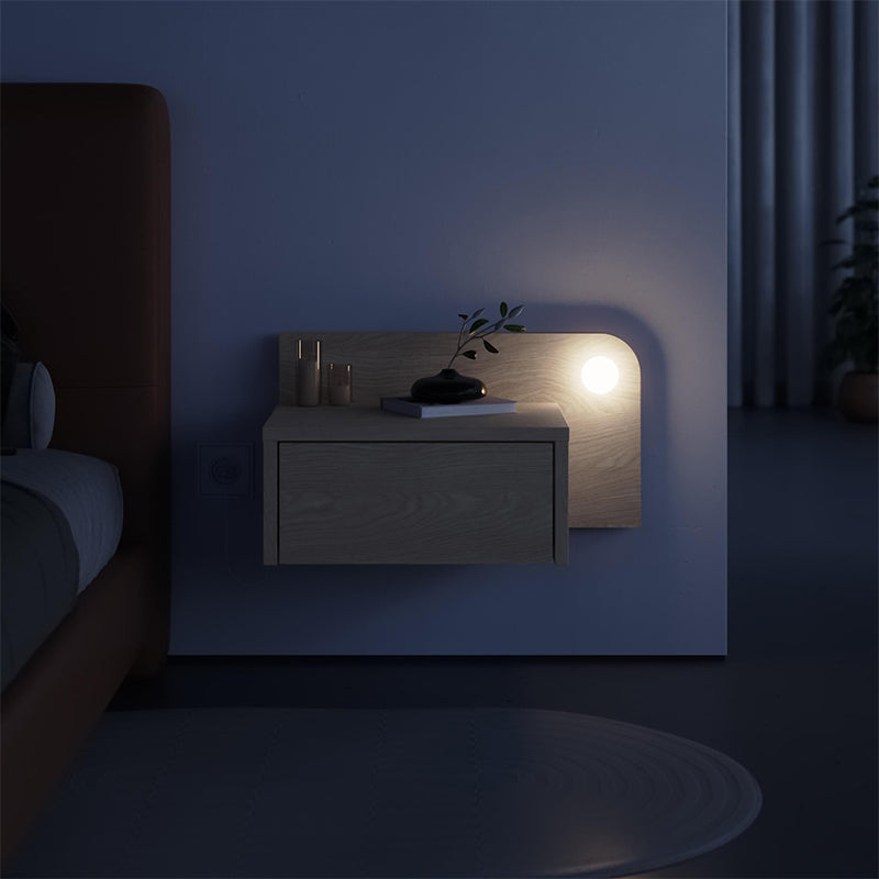 Dotta стенна нощна шкафче с LED светлина в цвят светъл дъб 52x33.6x28cm.