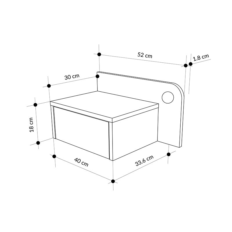 Dotta стенна нощна шкафче с LED светлина в цвят светъл дъб 52x33.6x28cm.