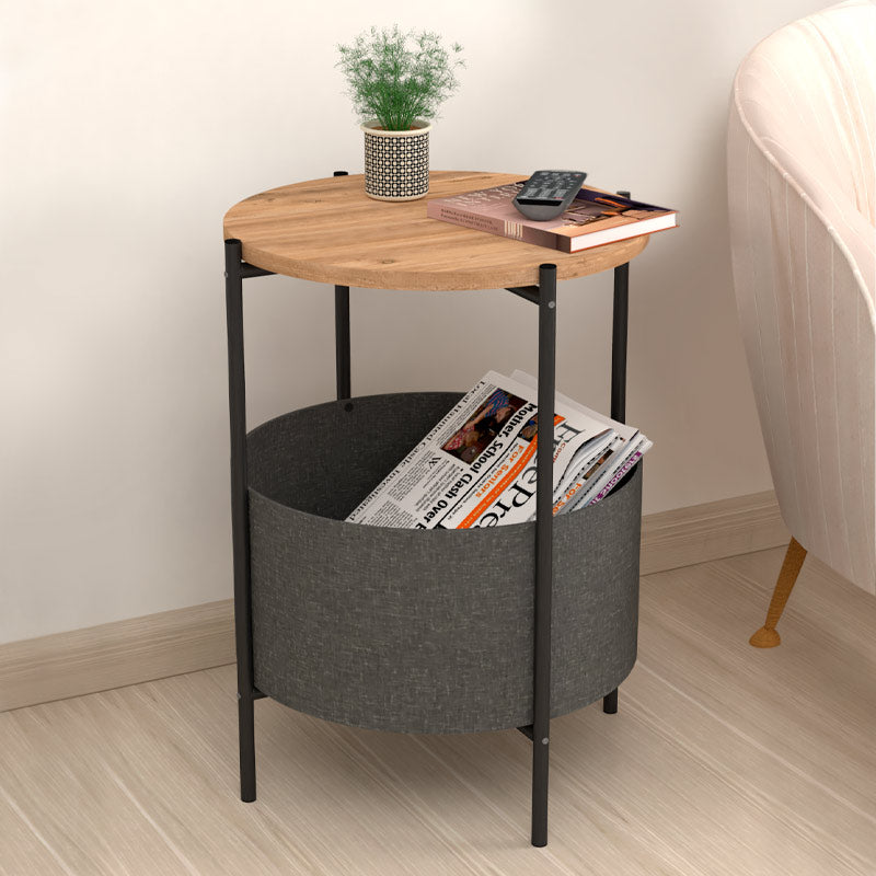 Kalid melamine- помощна масичка с плат от борова дъб - сив цвят 43x43x60cm.