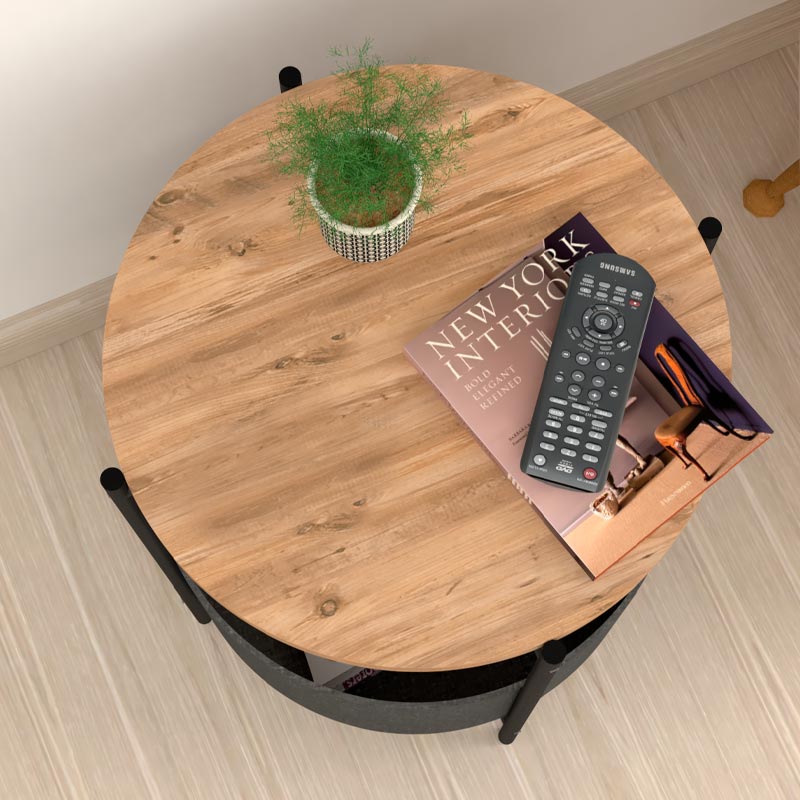Kalid melamine- помощна масичка с плат от борова дъб - сив цвят 43x43x60cm.
