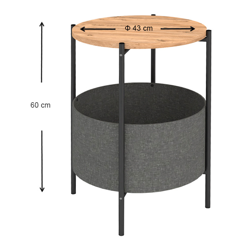 Kalid melamine- помощна масичка с плат от борова дъб - сив цвят 43x43x60cm.