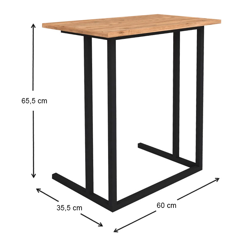 Jango метална - меламинова помощна масичка в черно - цвят бор дъб 60x35,5x65,5cm.