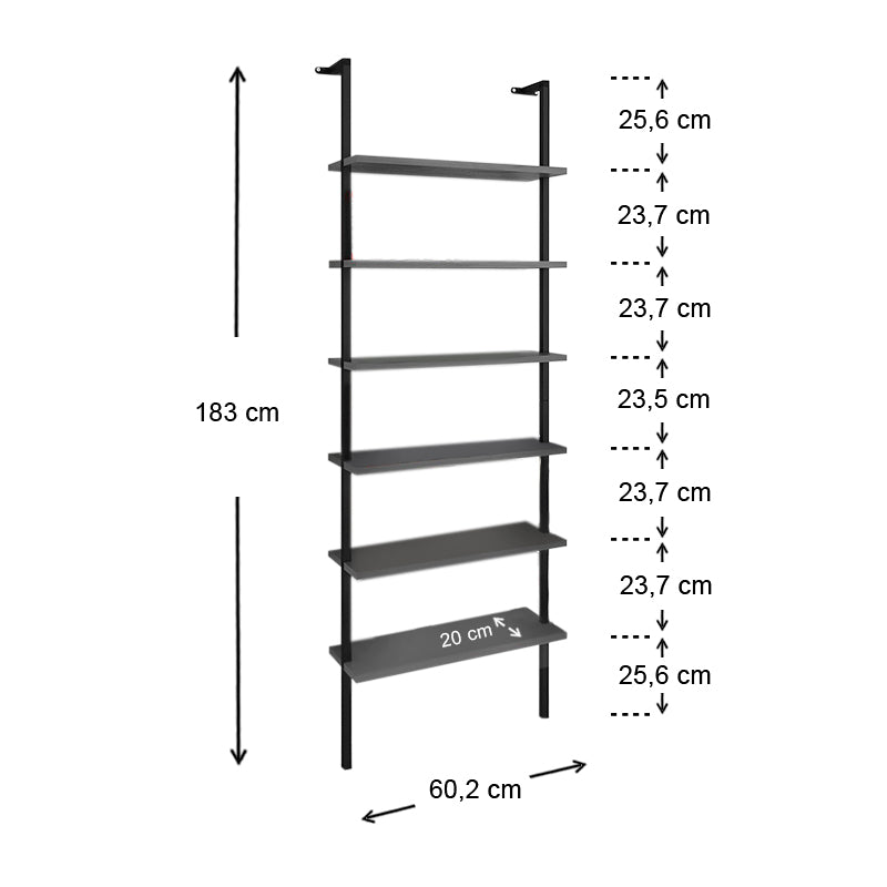 Метална стена библиотека Madison в черно - антрацит 60x20x183см.