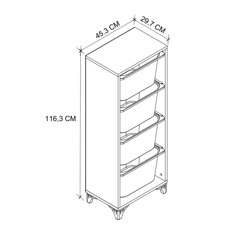 Многофункционално мебели Kayra I меламин с 4 кошници в бял цвят 45.2x29.7x116.3cm.