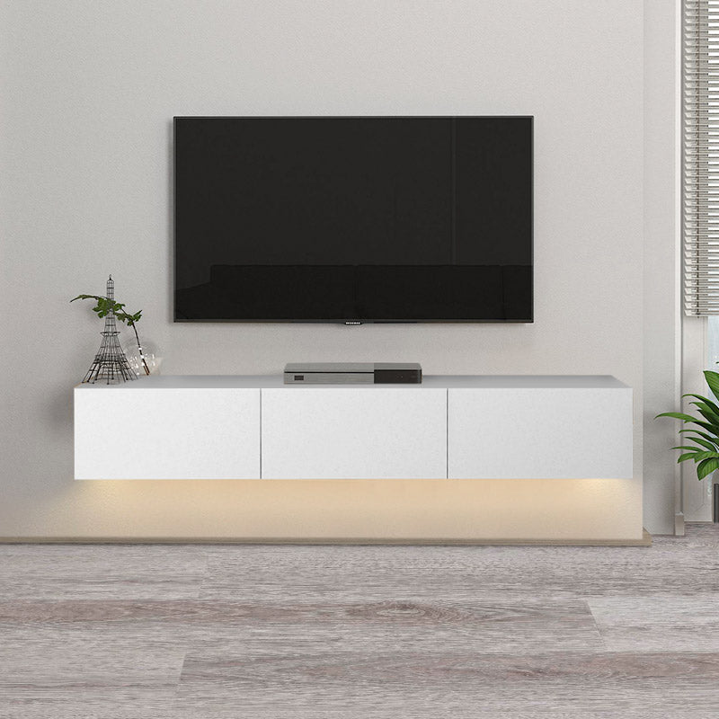 Damla меламинов стенен шкаф за телевизор с LED осветление в бял цвят 180x29.5x29.5cm.