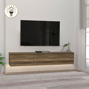 Меламинов стенен ТВ шкаф Damla с LED осветление в цвят орех 180x29.5x29.5cm.