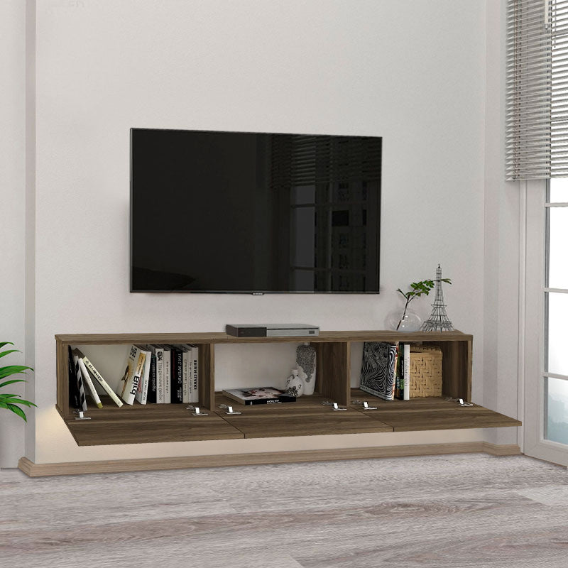 Меламинов стенен ТВ шкаф Damla с LED осветление в цвят орех 180x29.5x29.5cm.