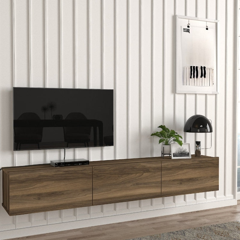 Меламинов стенен ТВ шкаф Damla с LED осветление в цвят орех 180x29.5x29.5cm.