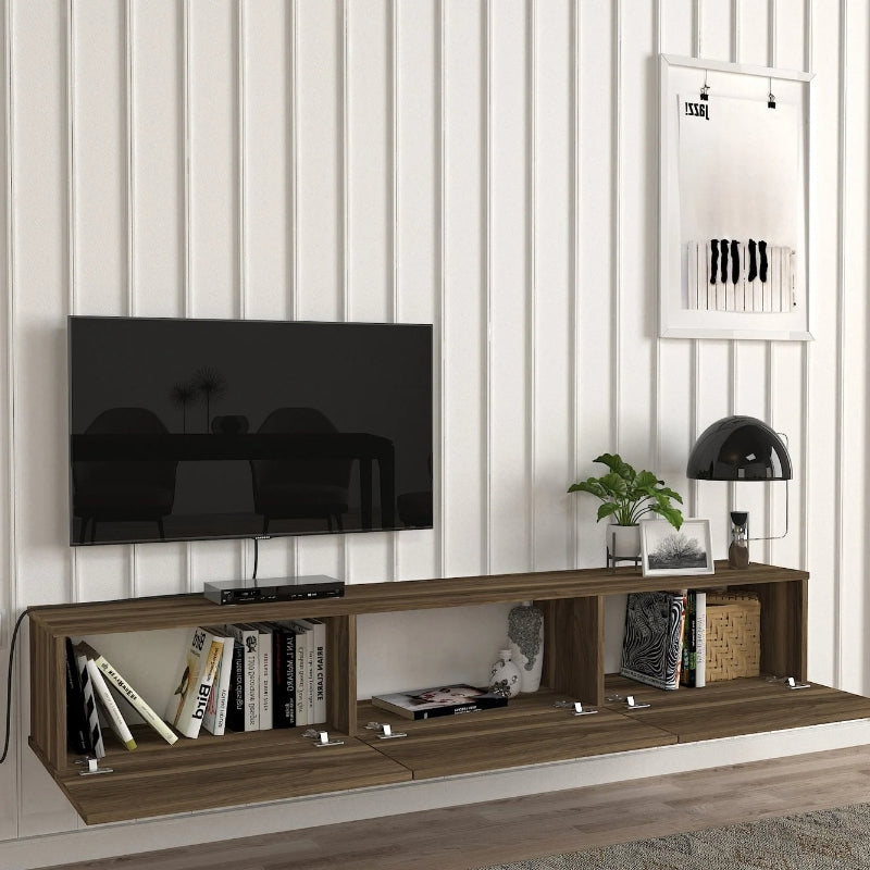 Меламинов стенен ТВ шкаф Damla с LED осветление в цвят орех 180x29.5x29.5cm.