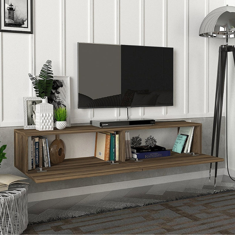 Стенно ТВ шкафче Aristo меламин с LED осветление в цвят орех 135x31.6x25cm.