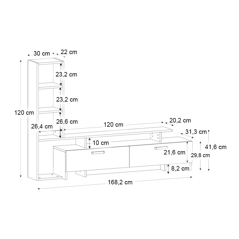 Simal меламинова ТВ секция с LED в антрацит - цвят сепет дъб 168,2x31,3x120cm.