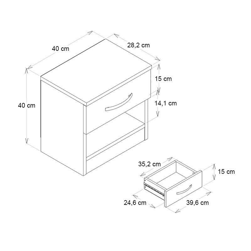 Lube нощно шкафче от меламин в цвят сапфирен дъб 40x28,2x40cm.