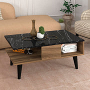 Andros масичка за кафе от меламин в орехов цвят с черен мраморен ефект 90x54x39,6cm.