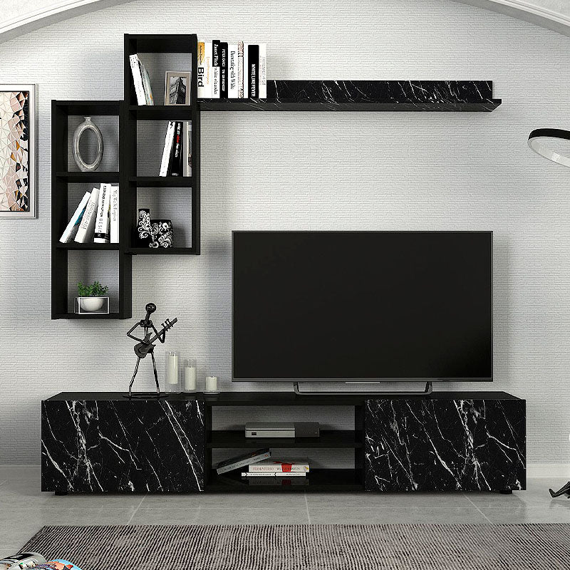 Duana ТВ модул от меламин в черен цвят с ефект на черен мрамор 180x38x35,7cm.
