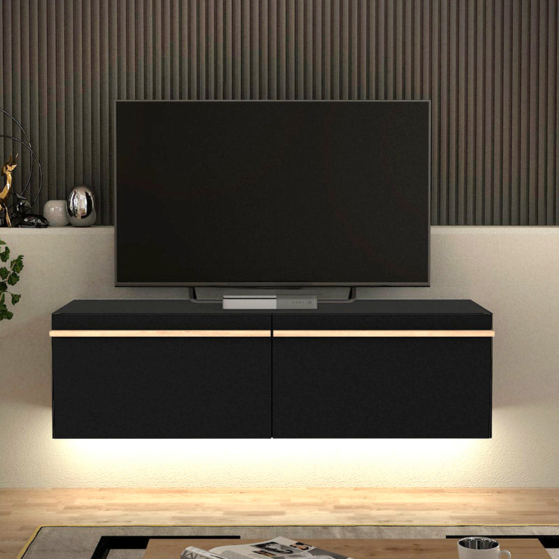 Morel меламинов стенно ТВ шкафче с LED осветление в черен цвят 140x41.8x40cm.