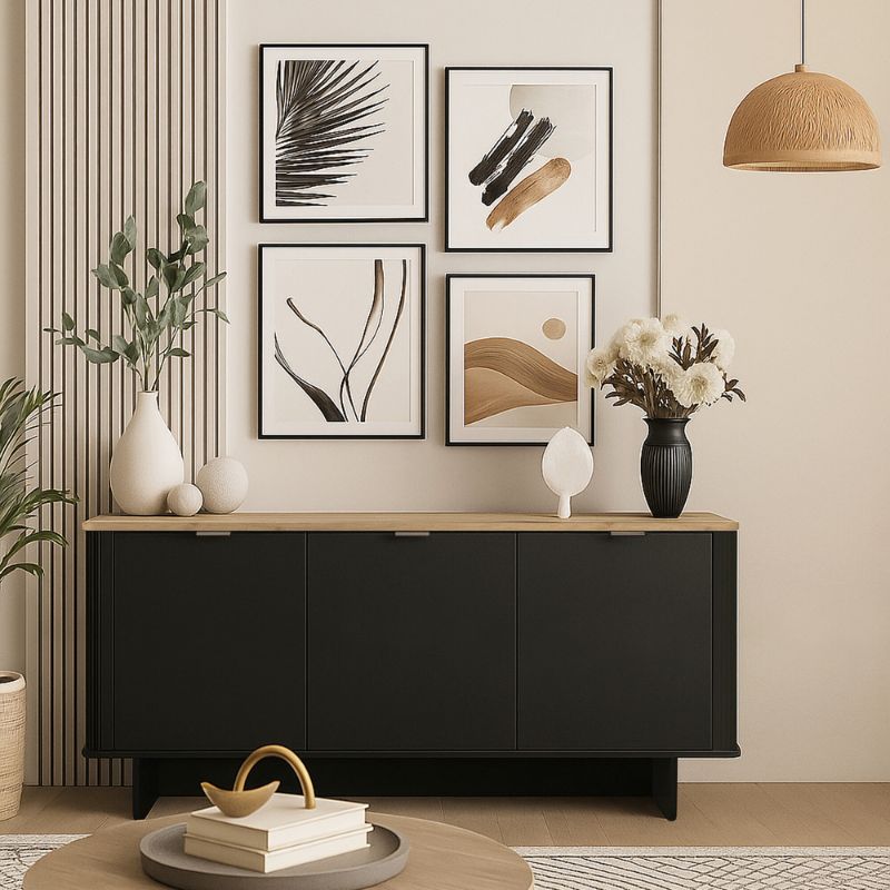 Bohema меламинова конзола в черно - цвят сепет дъб 180x47x76.6cm.