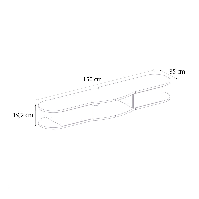 Perk меламинова стена за телевизор с LED осветление в антрацит - цвят сепет дъб 150x35x19.2cm.