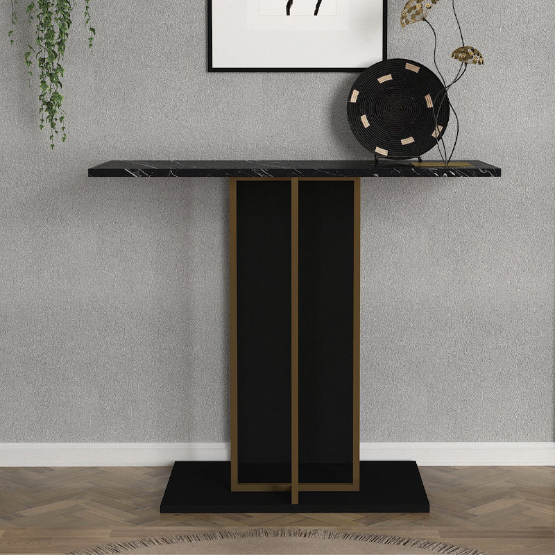 Brandy конзола от меламин в черно - черен мрамор - златист цвят 90x29.6x76.8cm.