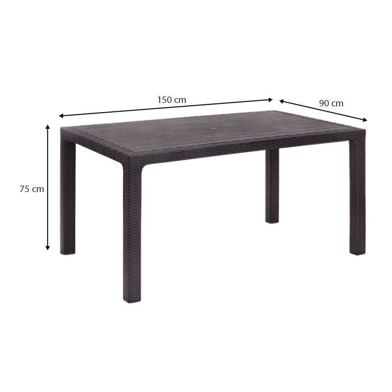 Kalan градинска маса от полипропилен в кафяв цвят 150x90x75cm