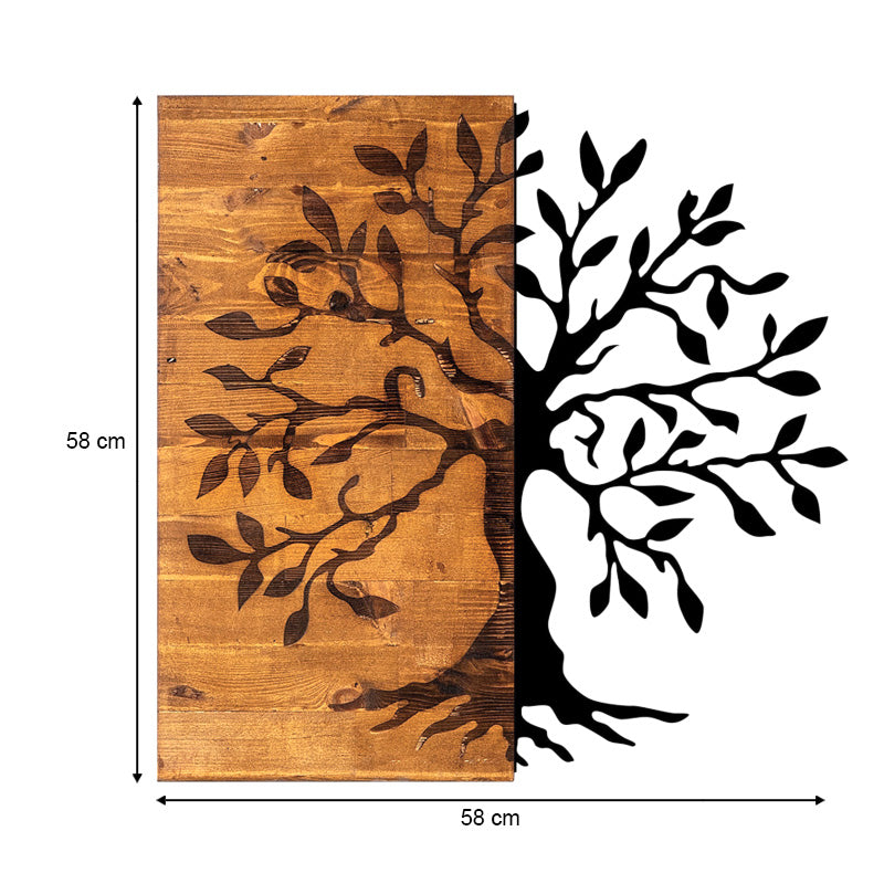 Дървено-метална стенна декорация Agac Tree в цвят орех-черно 58x3x58cm.